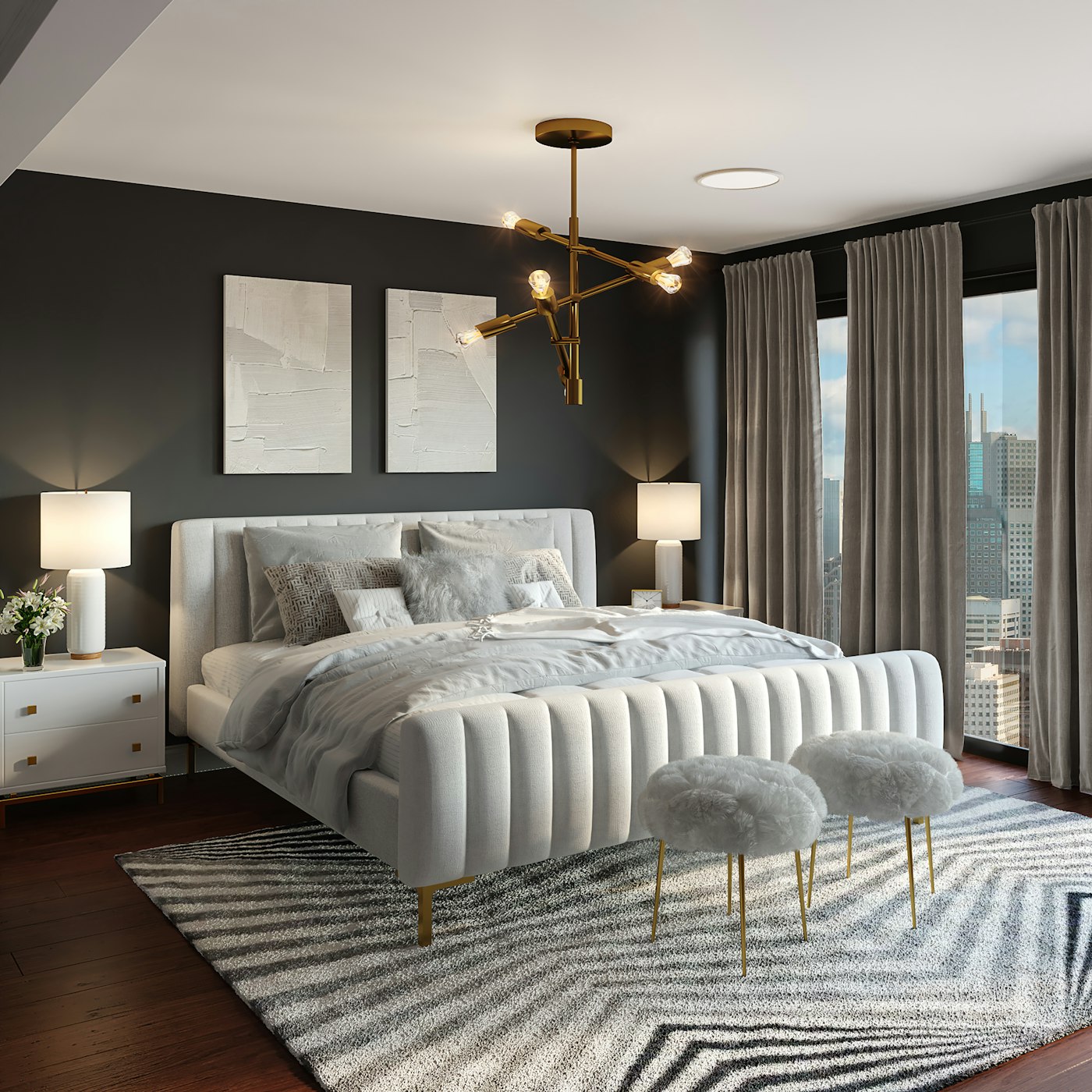Placeholder photo of a carpeted bedroom interior